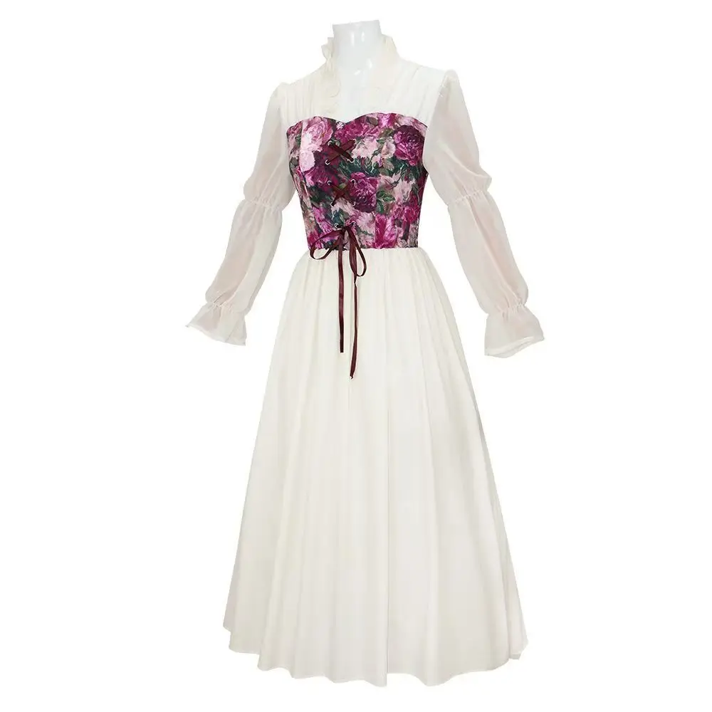 중세 레트로 르네상스 스타일 코스프레 궁정 드레스 빅토리아 & 해적 프린트 코르셋 요정 스커트