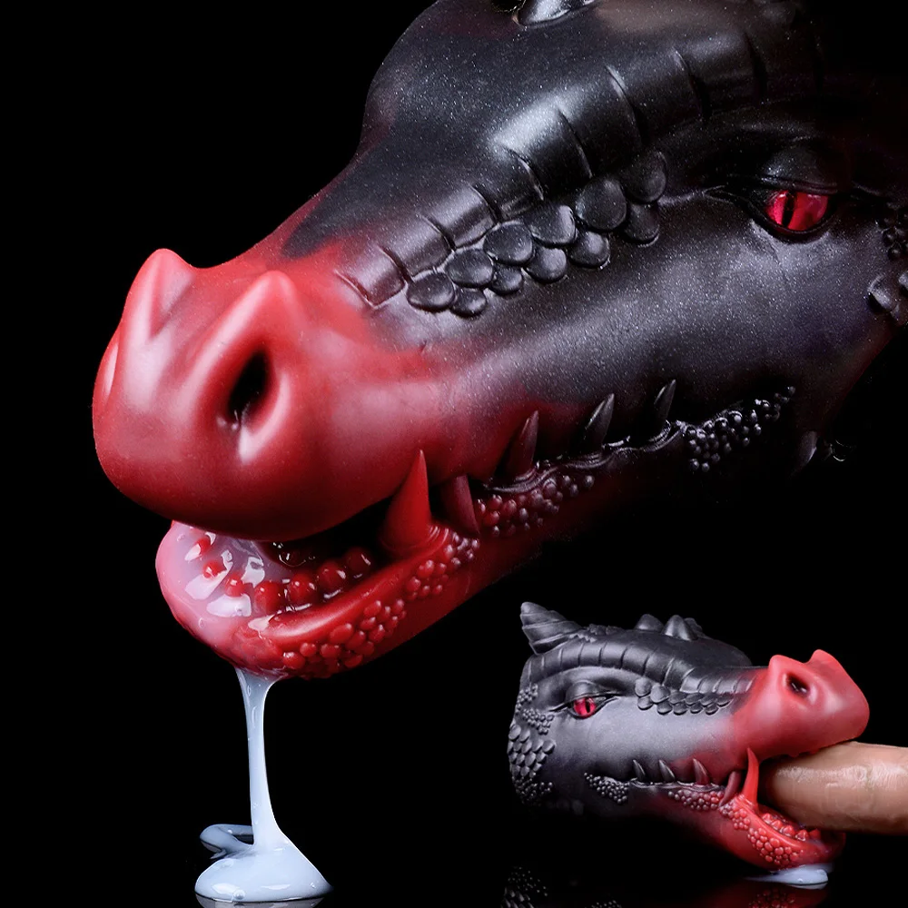 Lifelike Dragon Head Masturbator Red Black Fantasy Stroker Liquid Silicone Fetish Pocket Pussy Blowjob Sex Toy For Men Adult 18+