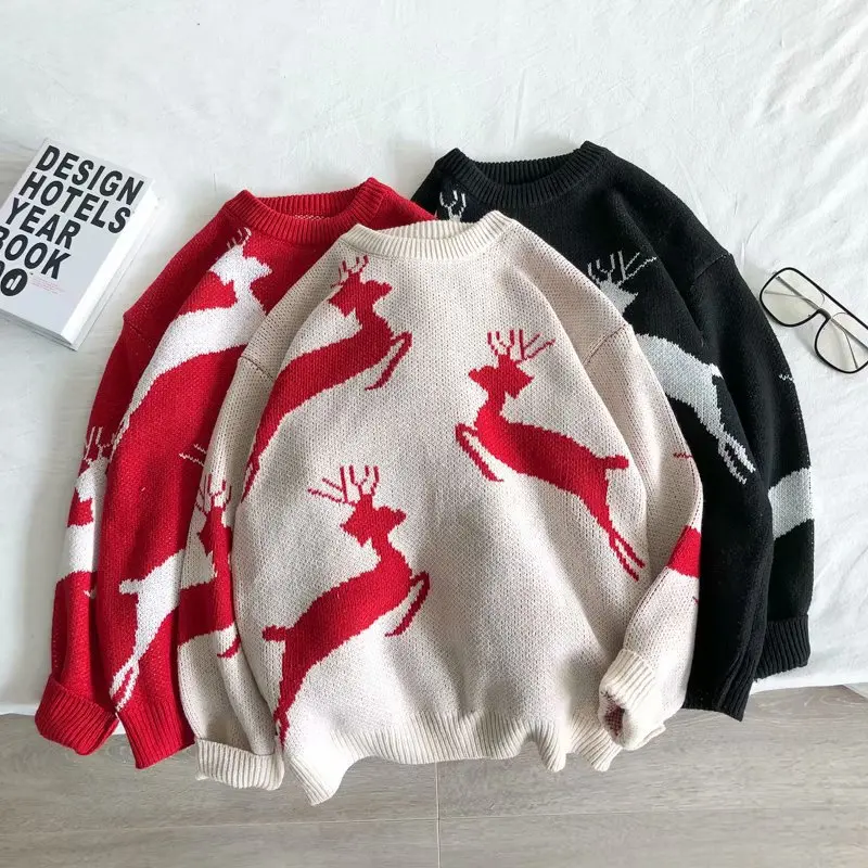 2024 autunno/inverno stile coreano allentato vestibilità cervo di Natale maglione pullover per uomo donna casual lavorato a maglia top girocollo maglione NUOVO