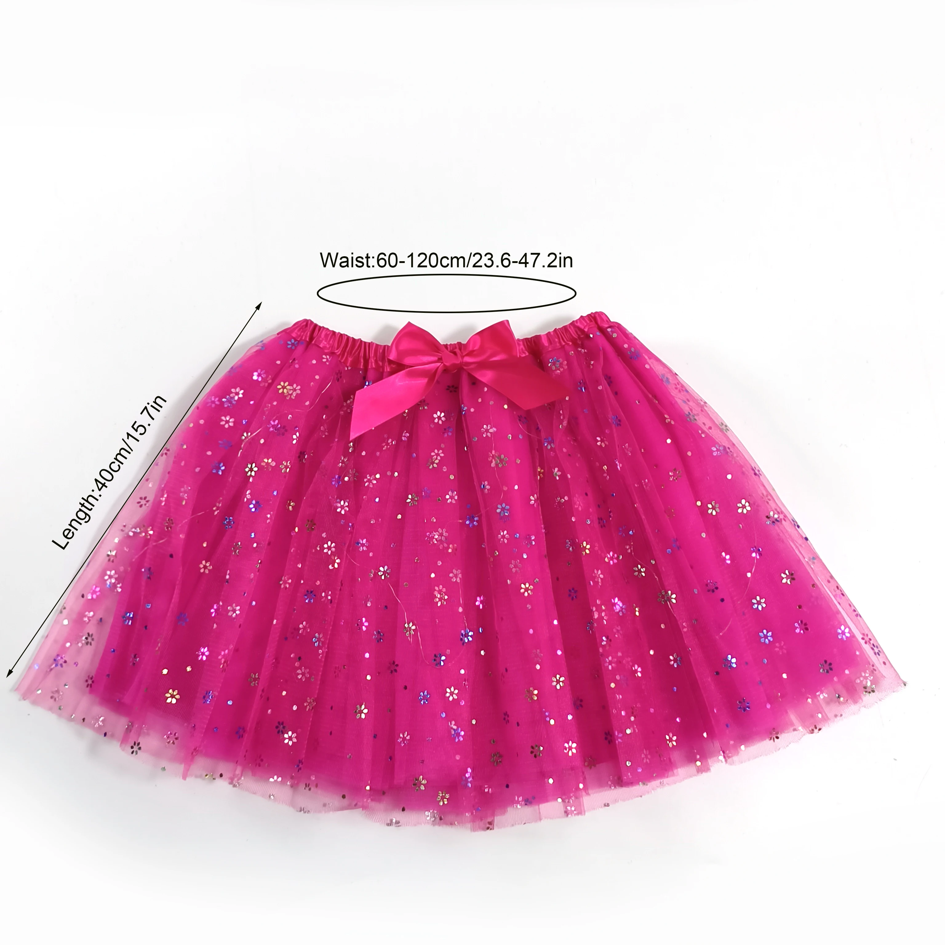 Princess Style Tutu Skirt in Magenta with Butterfly Knot Elastic Waist Mesh Half-length Short Skirt for Adults Glitter Flower St