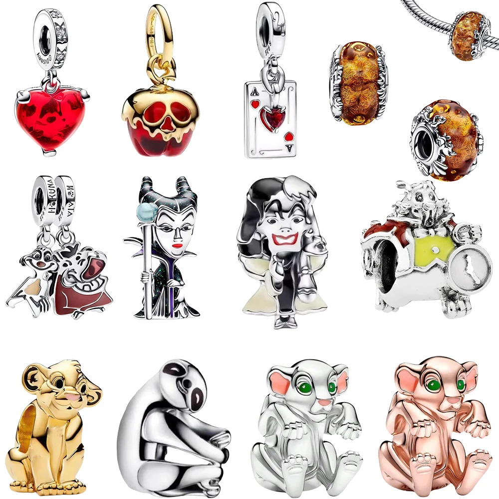 925 Sterling Silver Jewelry Disney Villians Full Collection Set Cruella De Vil Maleficent Charm Fit Pendant Original Bracelet