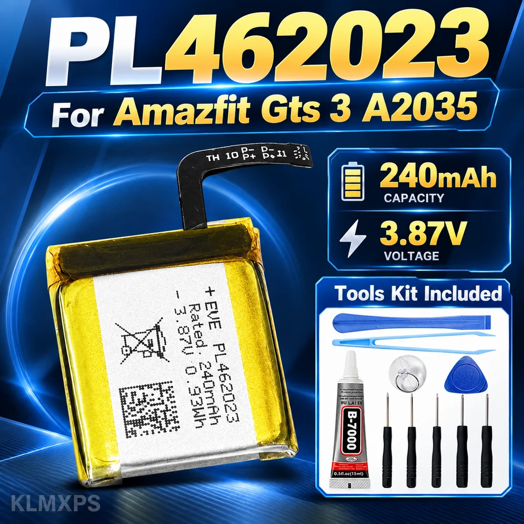 Smart Watch Battery Replacement For Amazfit GTS 3 A2035, PL462023 240mAh, Replacement Battery Unit With Repair Tool Kit Included