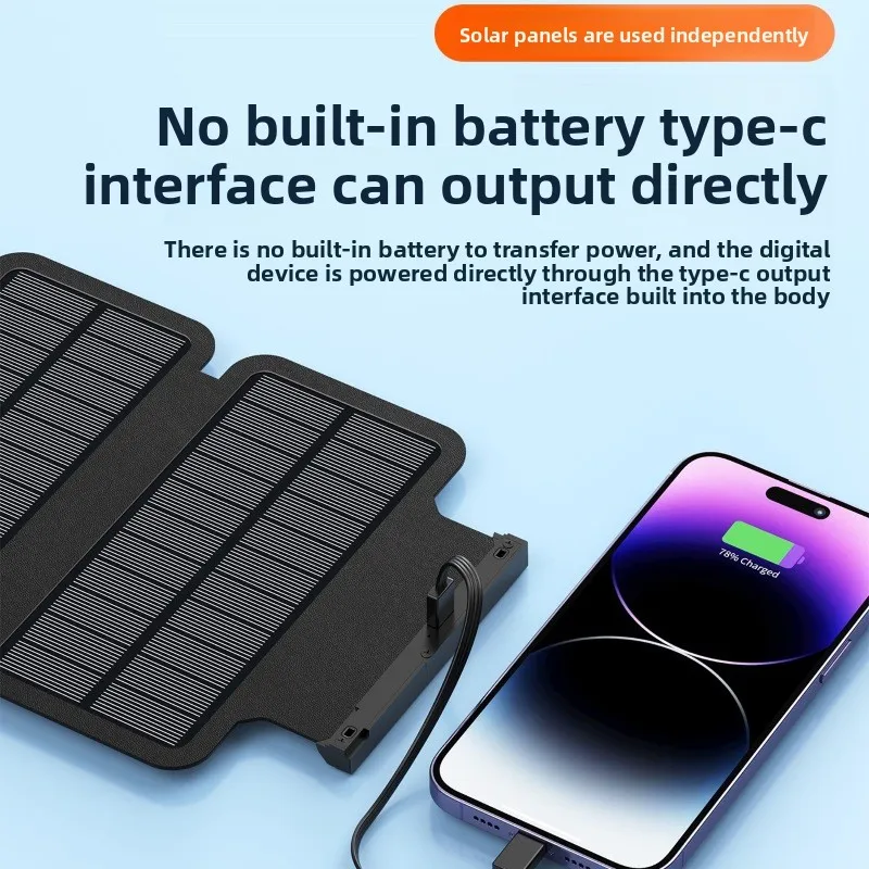 20000mAh Foldable Solar Power Bank, Built-in Cable Outdoor Emergency Charger