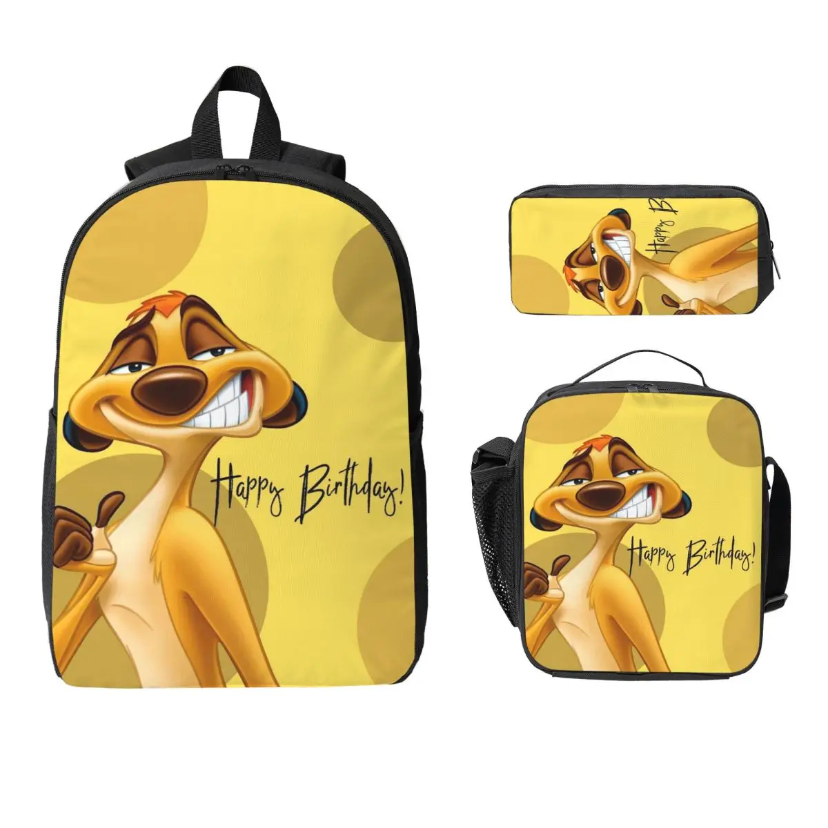

Timon Cartoon Backpack Student Boys Girls BookBag School Bag Computer Shoulder Bags 3ps Insulated Lunch Bag Pencil Case