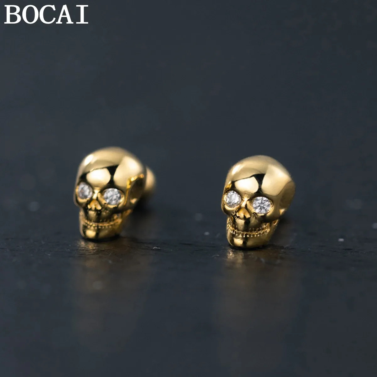 

BOCAI New S925 Sterling Silver Jewelry Retro Punk Skull Earrings Selected Gifts For Men And Women