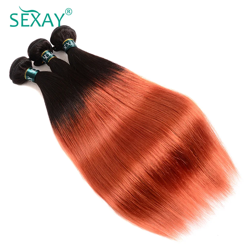 Sexay 1B Orange Human Hair Weave Bundles 3/4 Pcs Lot Ombre Dark Ginger Color Straight Hair Bundles #350 Pre Colored Human Hair