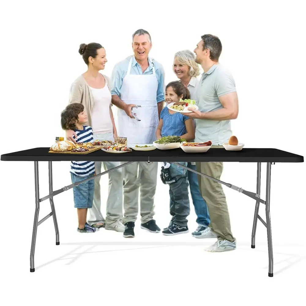 Mesa Plegable de 6 Puestos, Resistente, Capacidad de 440 Libras, Mesa de Picnic Portátil de Plástico, Mesas Plegables para Comer con Asa de Transporte o para Fiestas, Bodas