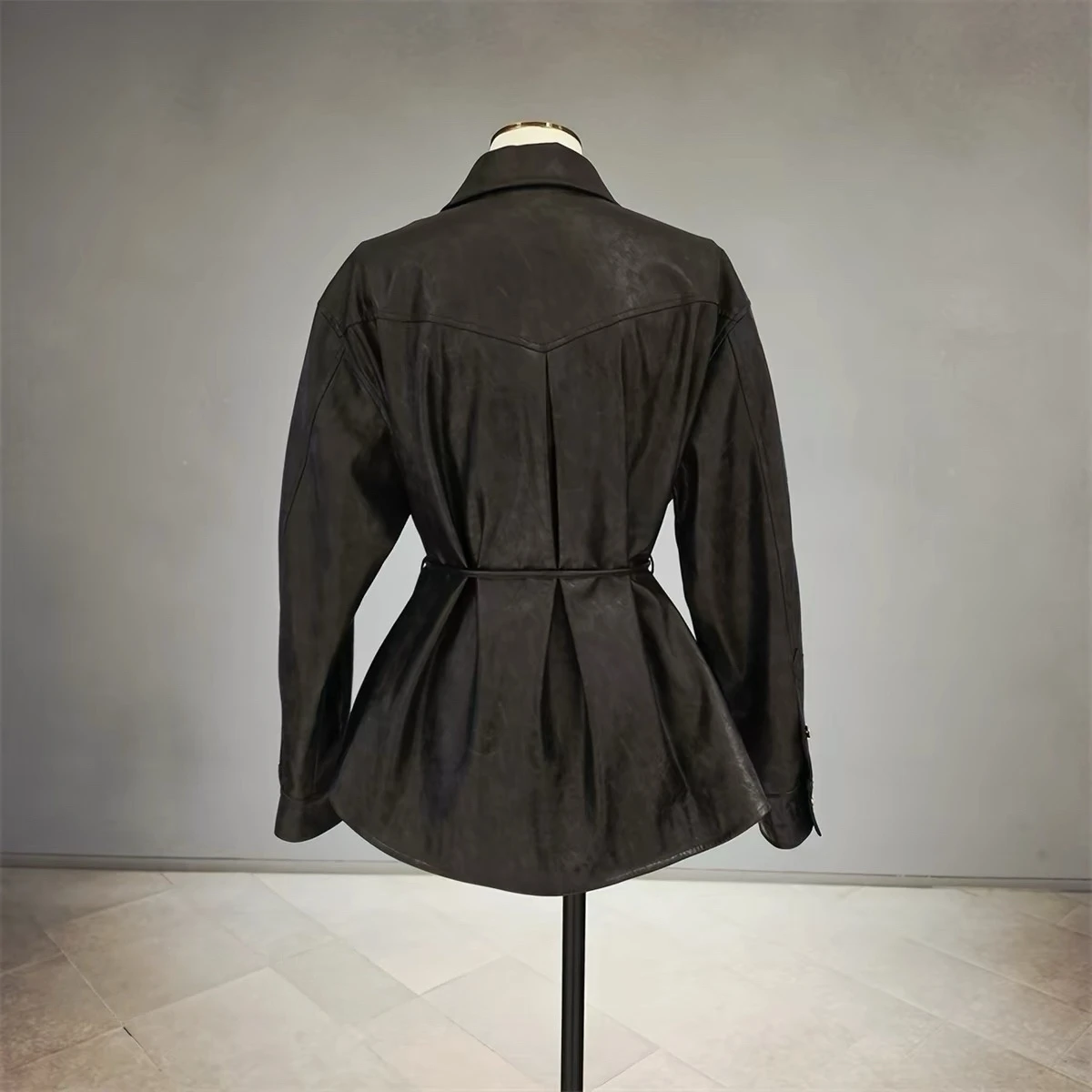 Lemon Cheese High Quality PU Jacket Motorcycle Style Waist Belted Commute Casual Fashion Autumn Collection Women's Coat