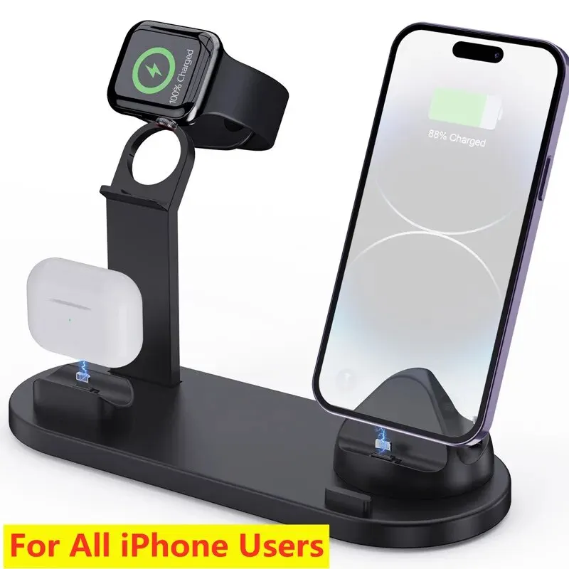 4 In 1 Wireless Charger Stand Pad Fast Charging Station Dock For iPhone 15 14 13 12 11 X Pro Max Apple Watch 8 7 6 5 SE Airpods