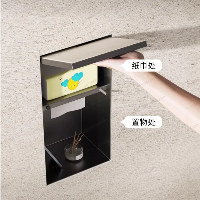 Viral Hidden Tissue Box, 304 Stainless Steel Niche 2-in-1 Design with Bottom Pull for Bathroom & Kitchen Wall Storage