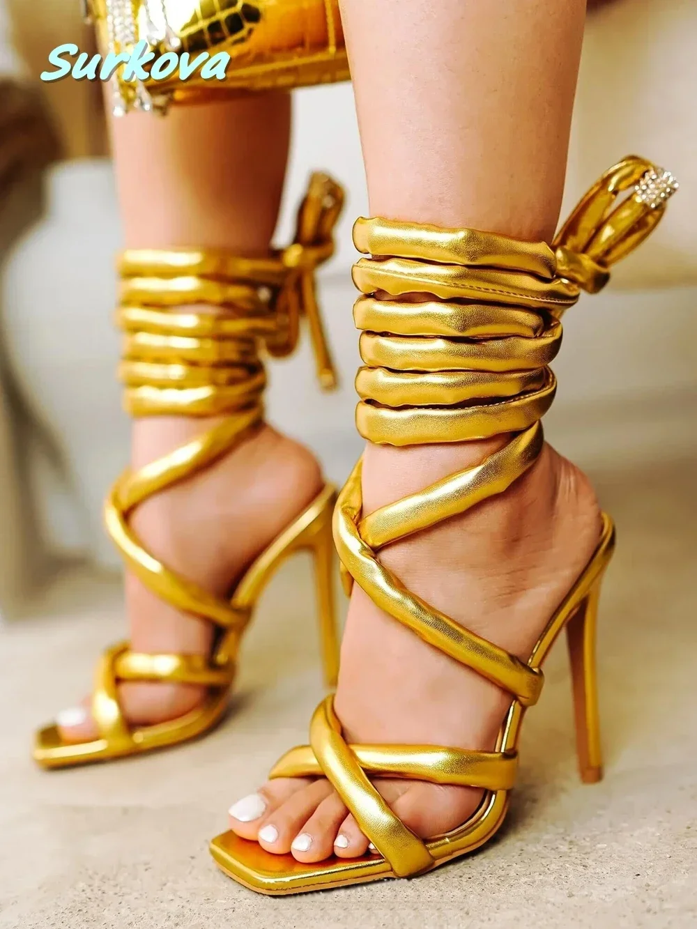 Sandalias tobilleras con punta abierta cuadrada, tacones finos, moda de verano, tacones de aguja con tiras sólidas, estilo callejero, vestido de fiesta, zapatos de mujer