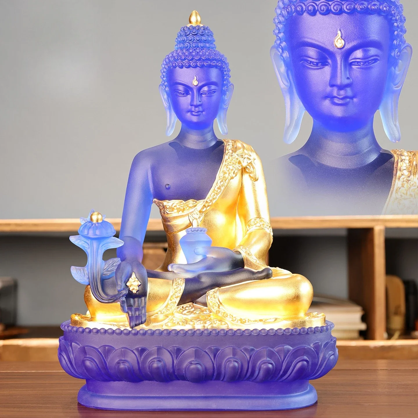 FX-18  Medicine Buddha Ornament Altar City Glazed Light Tathagata Buddha Statue Temple Home Furnishing