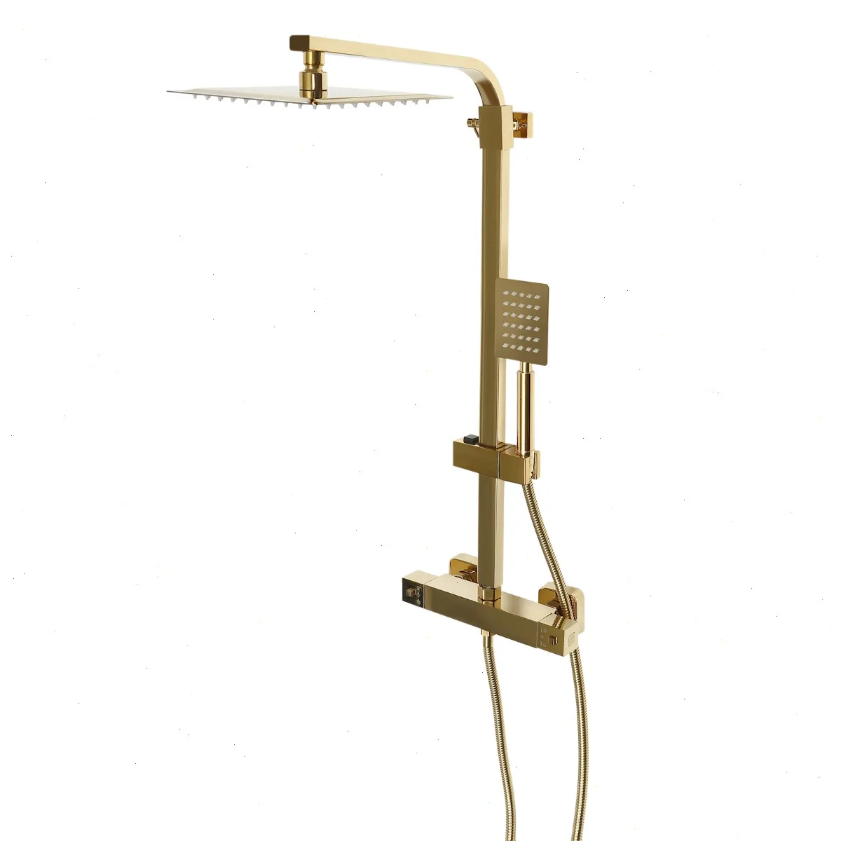 Sistema De Ducha, Cabezal De Ducha Dorado, Termostático Cuadrado, Acero Inoxidable 304, Altura Ajustable, Cabezal De Ducha Grande Tipo Lluvia 180 ° Giratorio — -75%, 377.07€ Coupon, from 125.69€ – 75% descuento – €125.69
