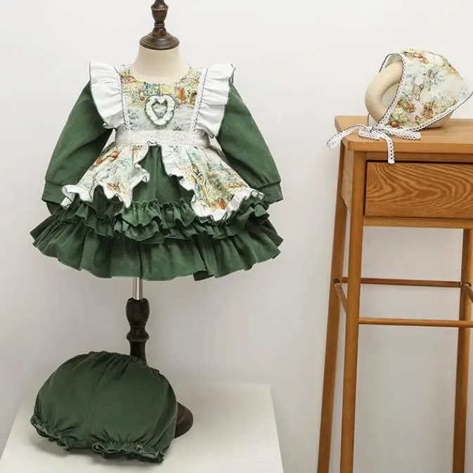 ball gown dress baby girl court printed stitching England party princess dress