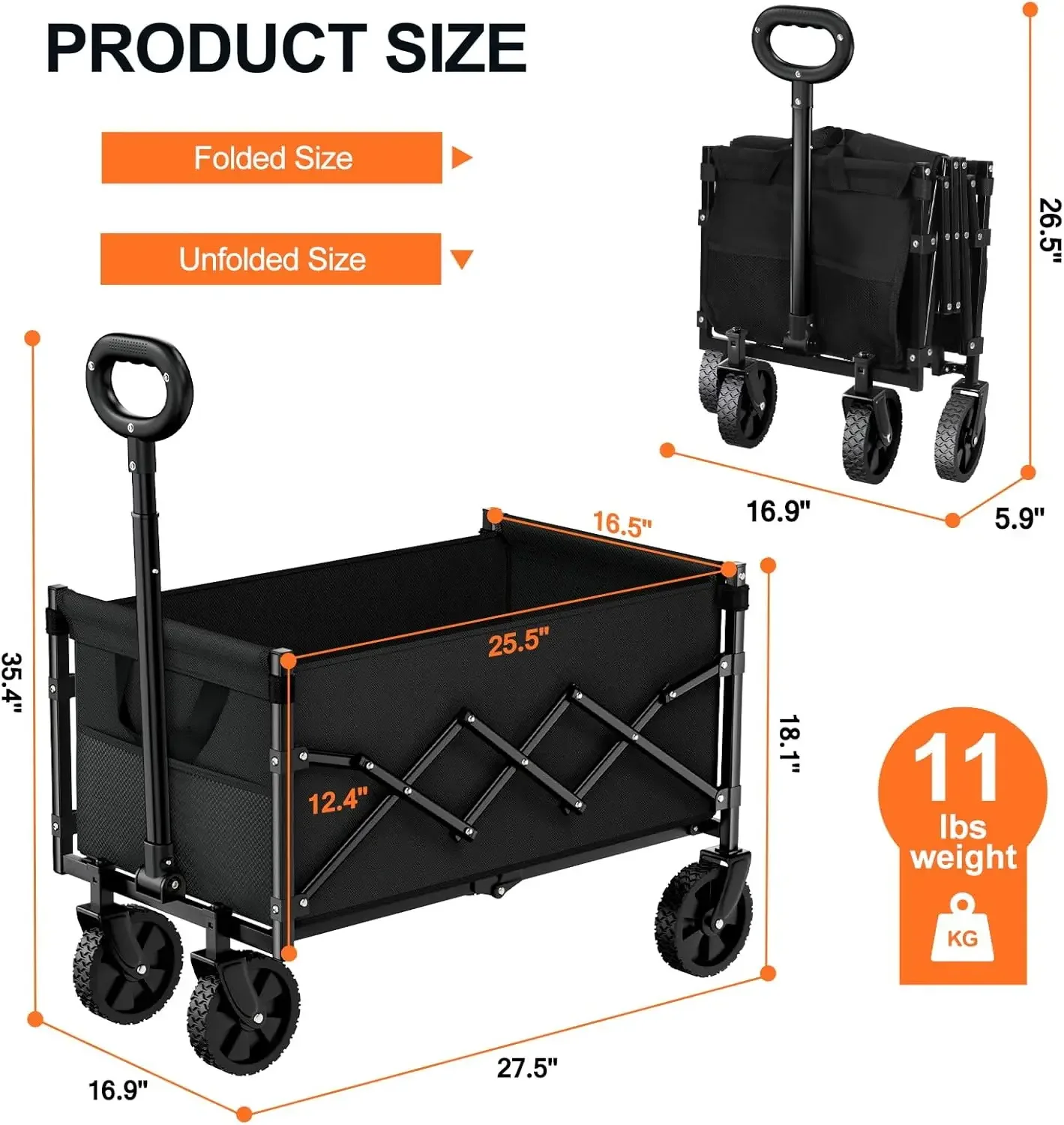 360lbs Weight Capacity | Lightweight & Portable Folding Utility Grocery Shopping Cart with Wheels for Shopping, Sports, Camping,