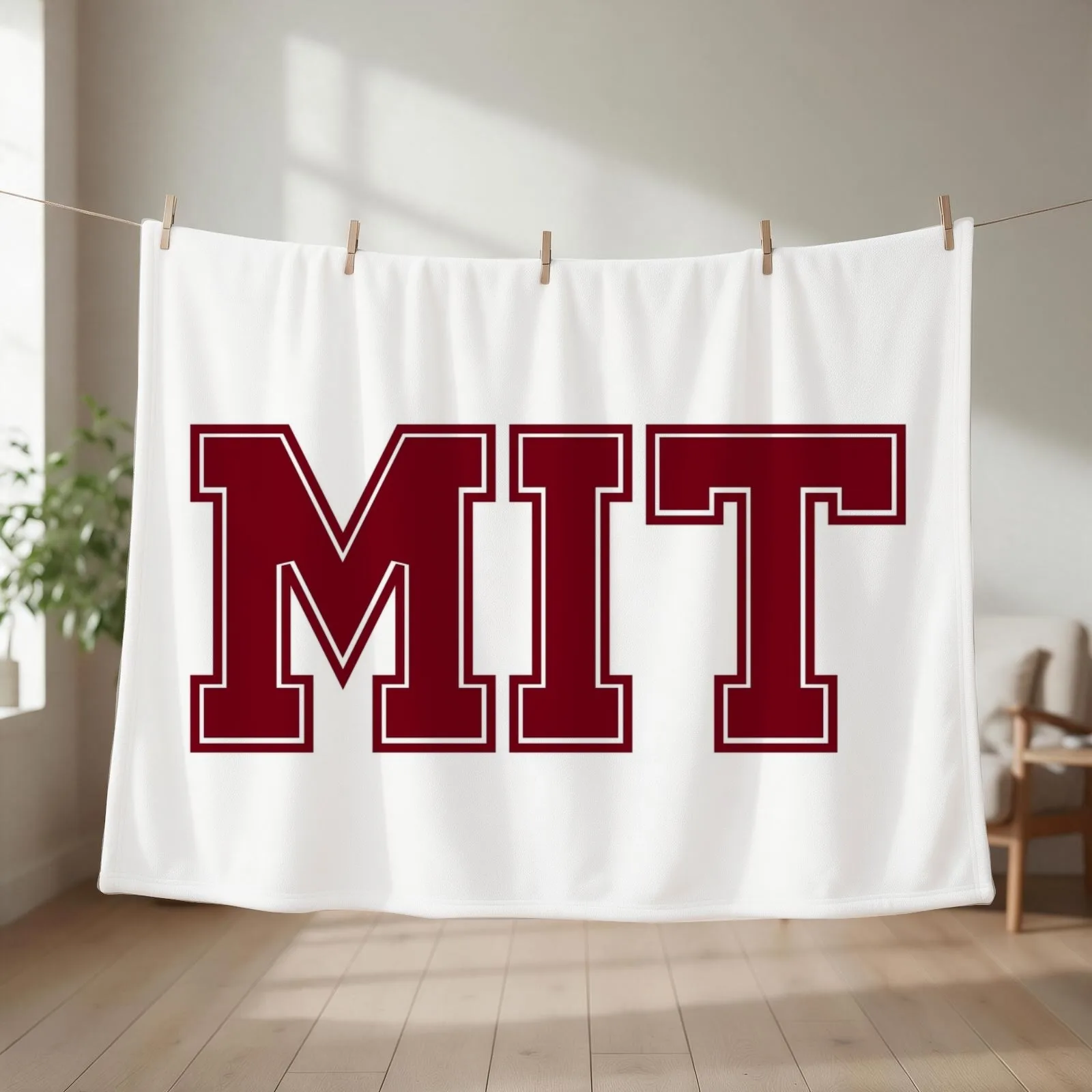 MIT University Classic Design Wht Throw Blanket couch cozy soft plush fuzzy picnic outdoor blanket