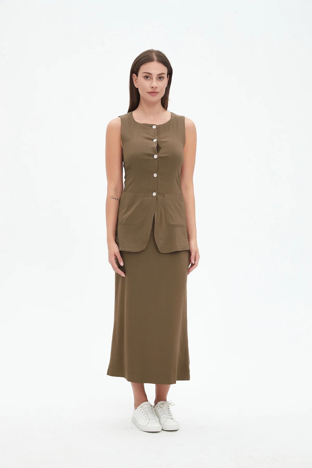 

High Waisted Skirt 2-Piece Set Spring Summer New Linen Casual Suit Fashion Office Lady Vest Set Women's Sleeveless Vest