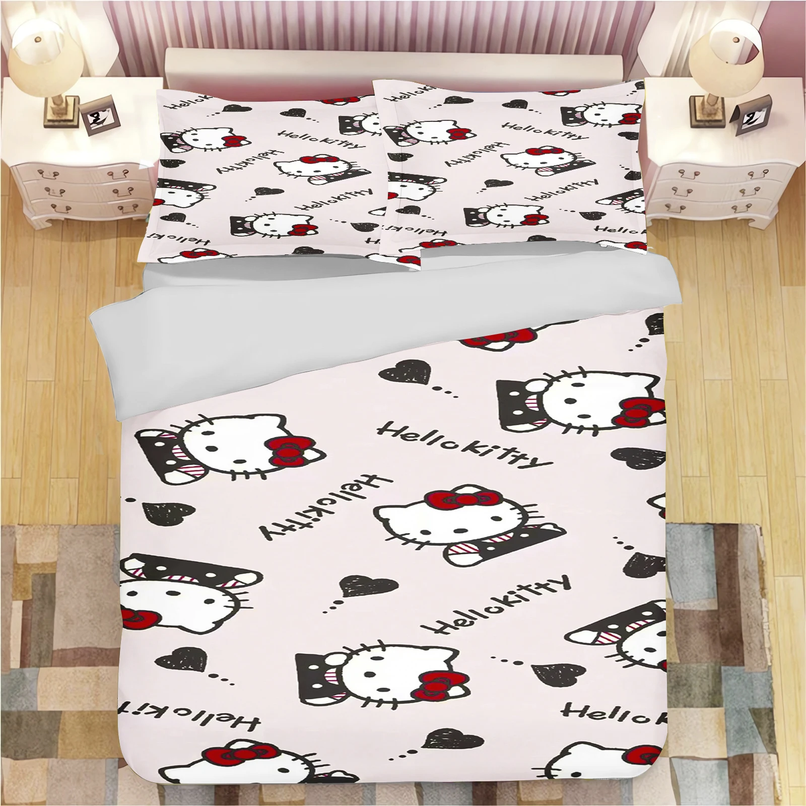 귀여운 프린트 헬로 키티 만화 고양이 침구 세트 부드러 - Home Textiles Bedding 리뷰 및 가격