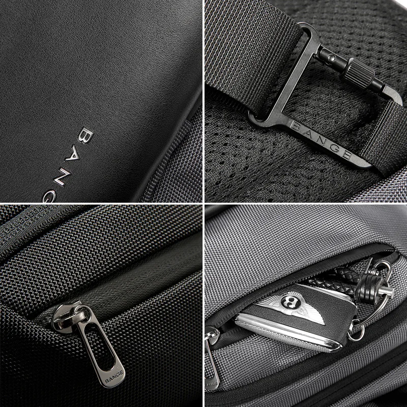 BANGE Waterproof Sling Bag for Men Black Crossbody Bags with PU Leather Front Pocket for 11 inch iPad Daily Commute Travel Bag