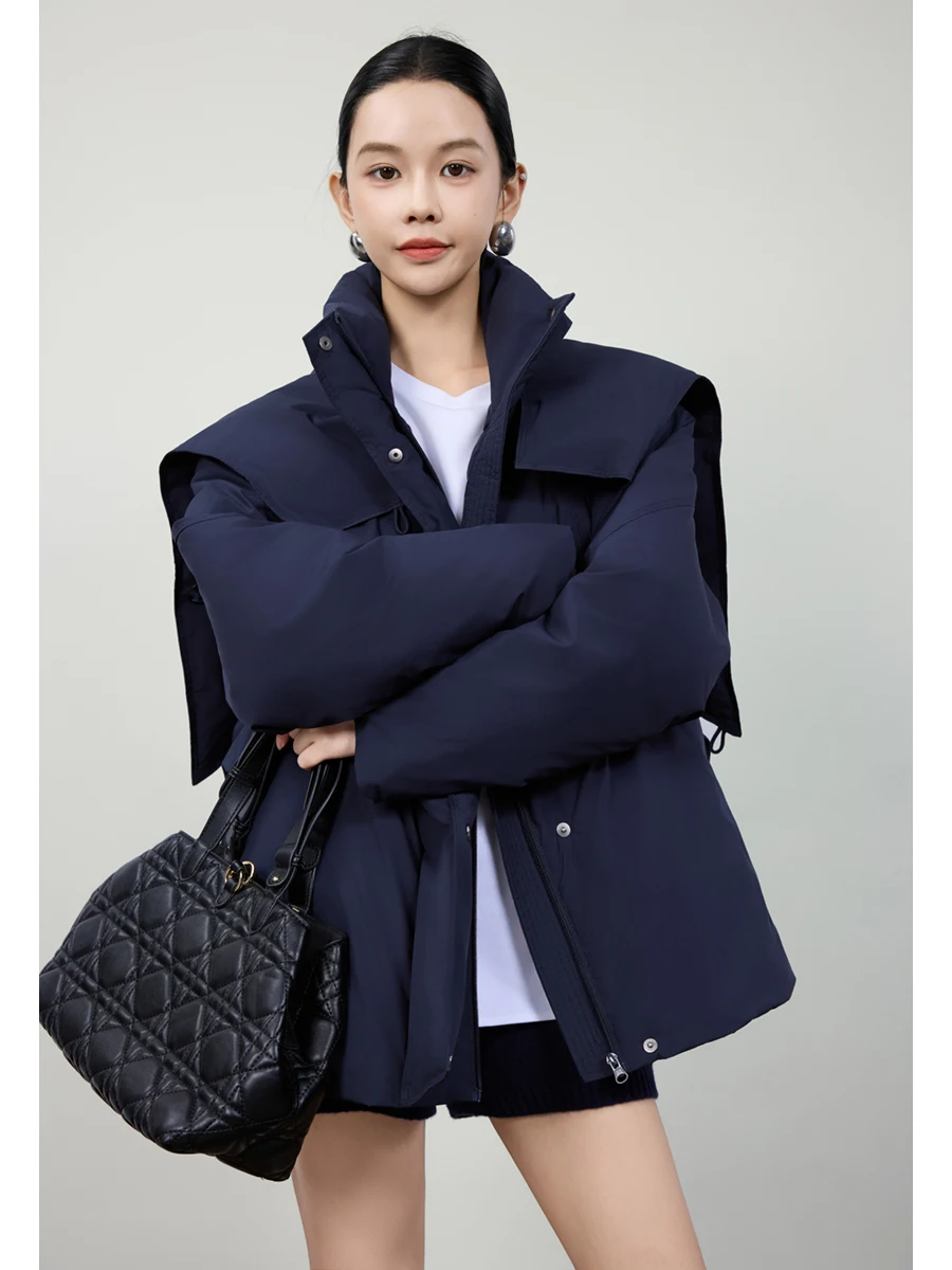 

Miss Snail 90, белая парка с капюшоном Du, темно-синяя рабочая одежда с воротником, удерживающая тепло, синее зимнее пальто, длинное классическое пальто...