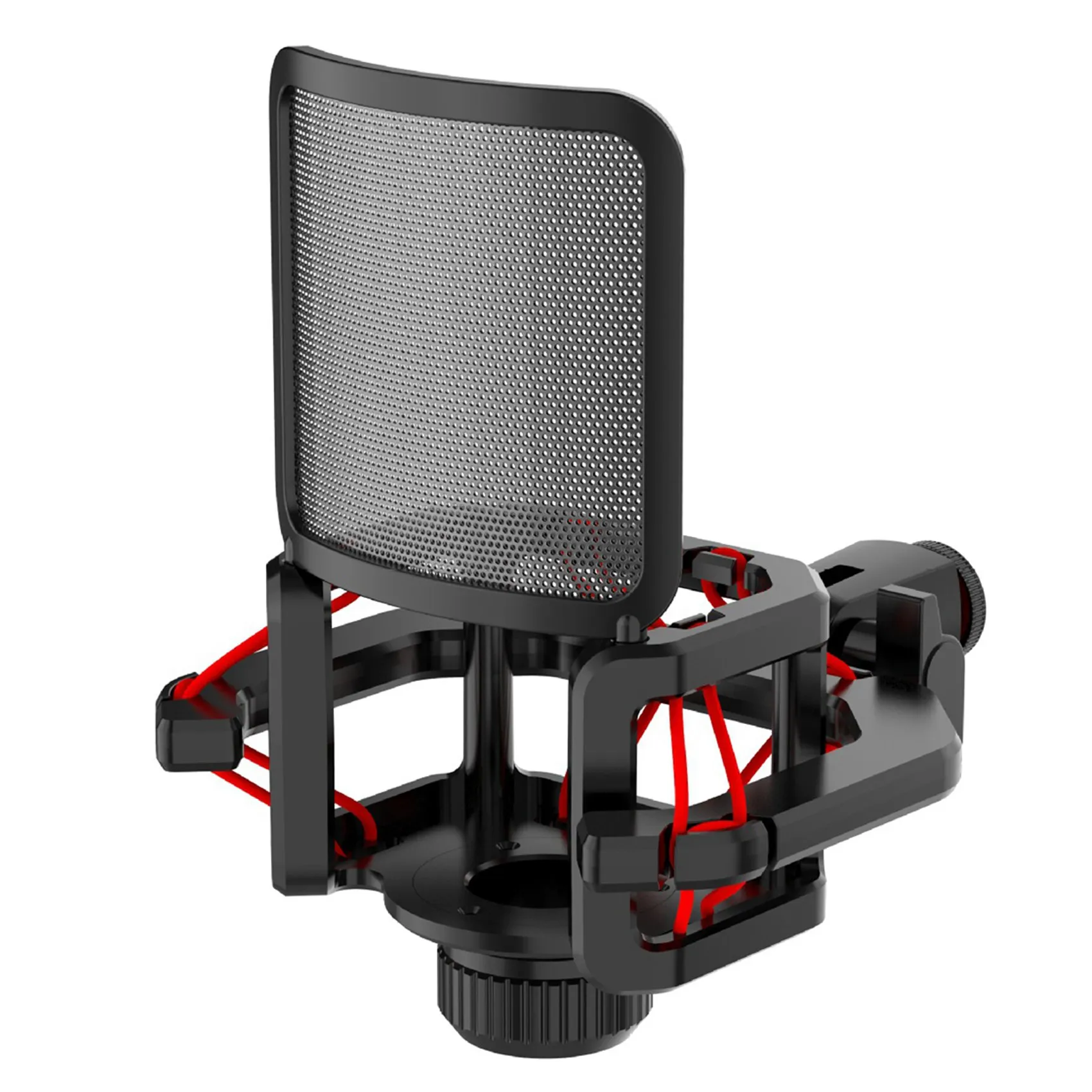 B02B-Microphone Shock Mount with Microphone Filter Windscreen Reduce Noise Anti Vibration Screen Stable Easy Install,Red