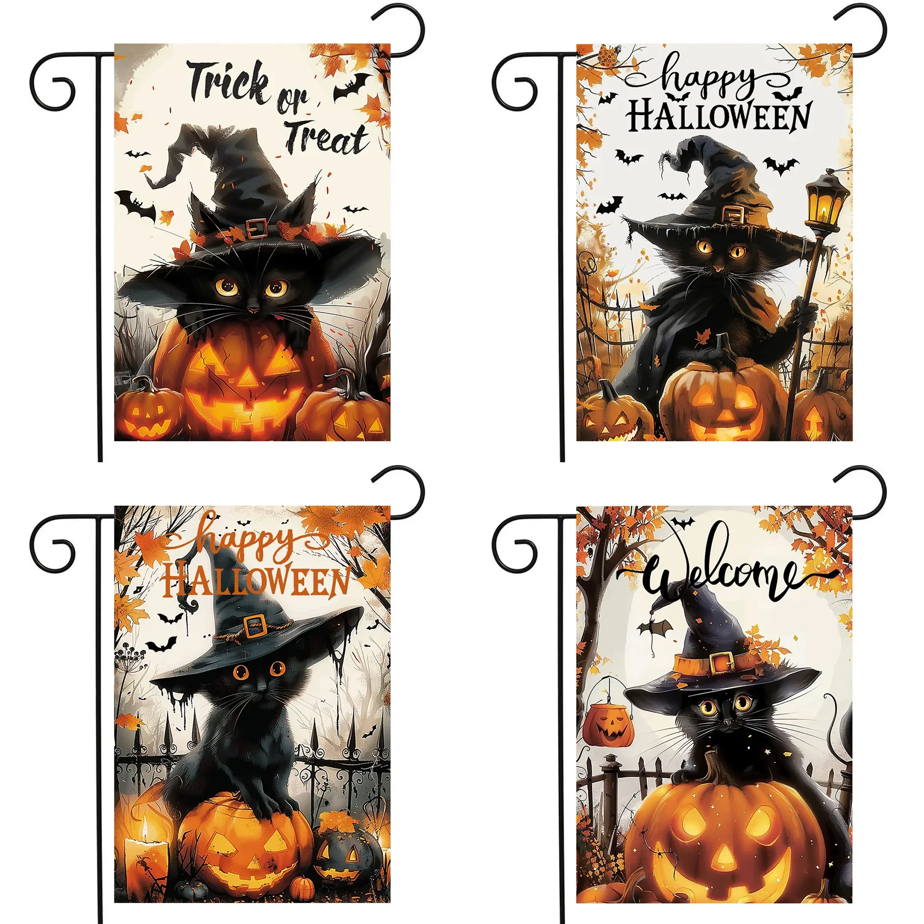 New Halloween Garden Flag Black Cat Pumpkin Halloween Garden Decoration Linen Double-sided Garden Flag