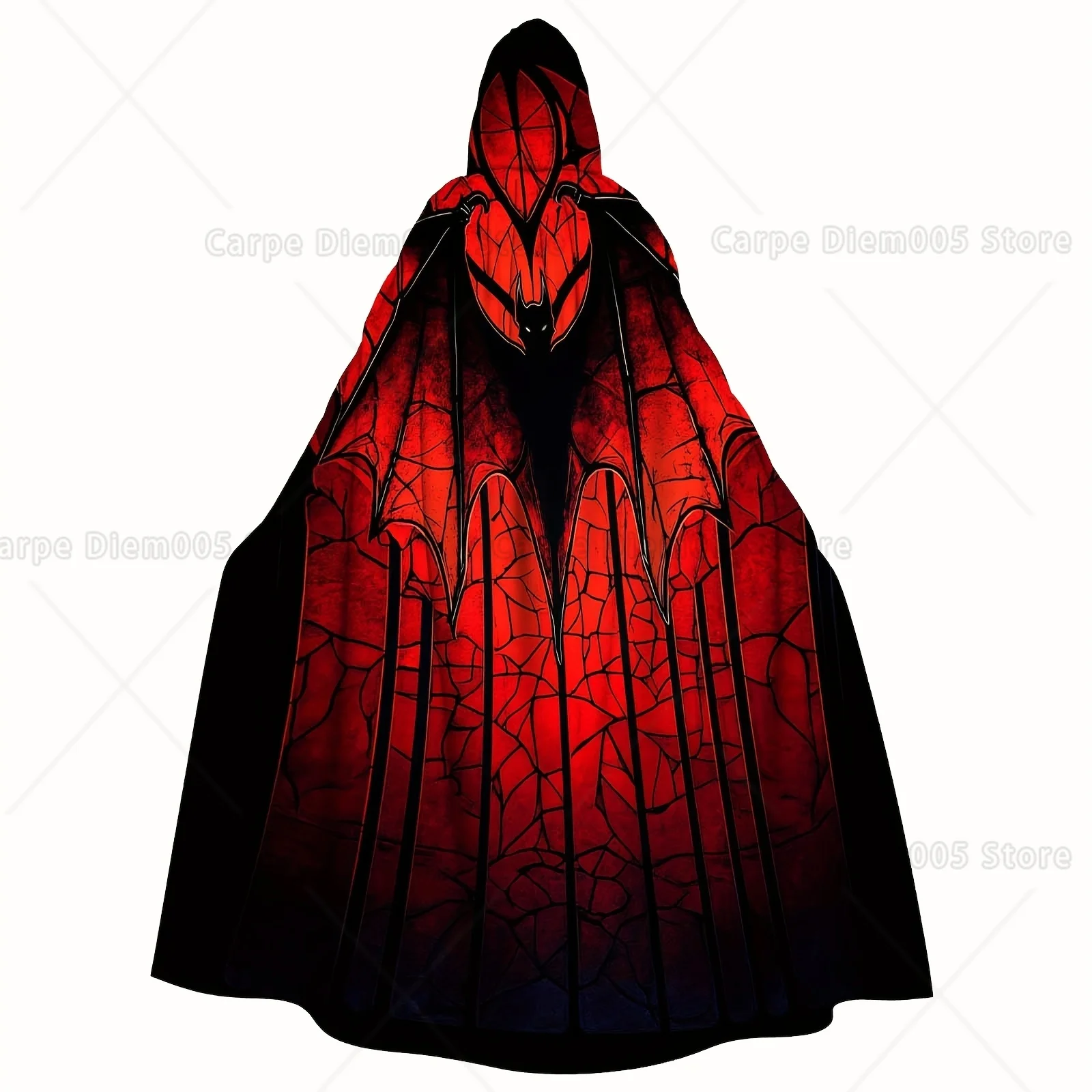 

1pc Halloween Costume Hooded Robe - Stained Glass Style with Bat Silhouette Red Light Machine Washable Polyester