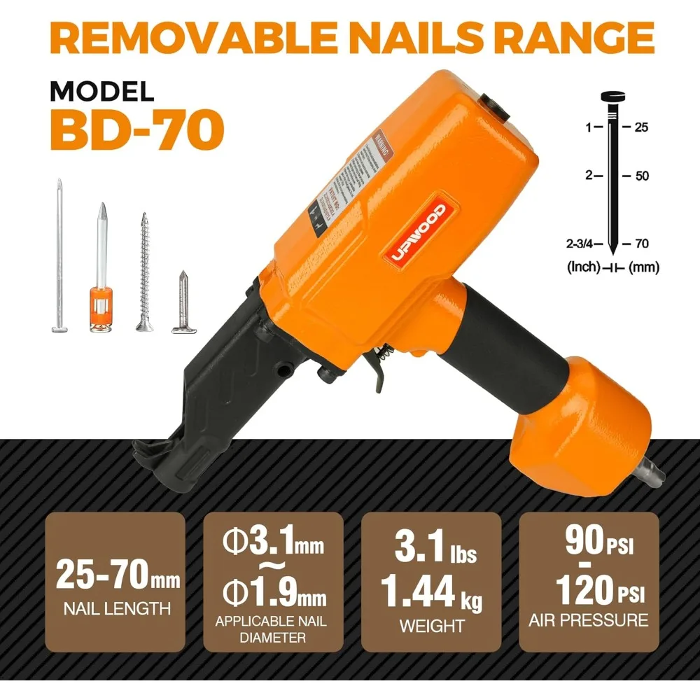 Air Nail Puller Nail Remover Pneumatic Denailer Tool for Recycled Wood Fence Pallet (Ideal for soft or medium-hard woods)