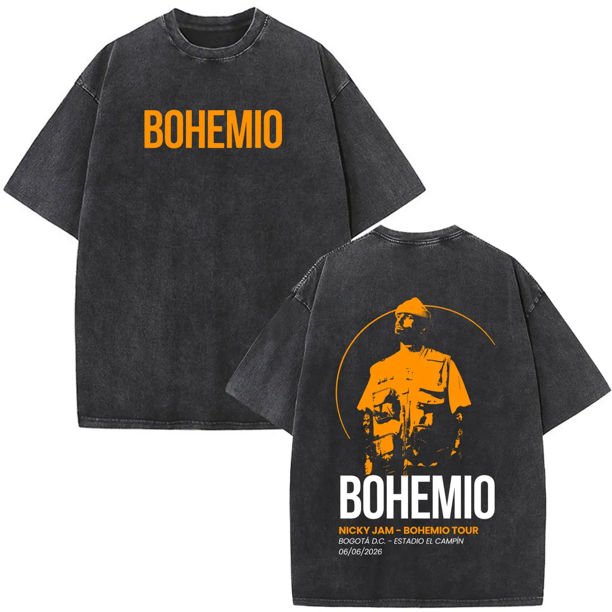 Nicky Jam Bohemio Tour 2026 Print Vintage Washed T-shirt Men Women Fashion T-shirt Short-sleeved Casual Cotton Hip-hop T-shirts