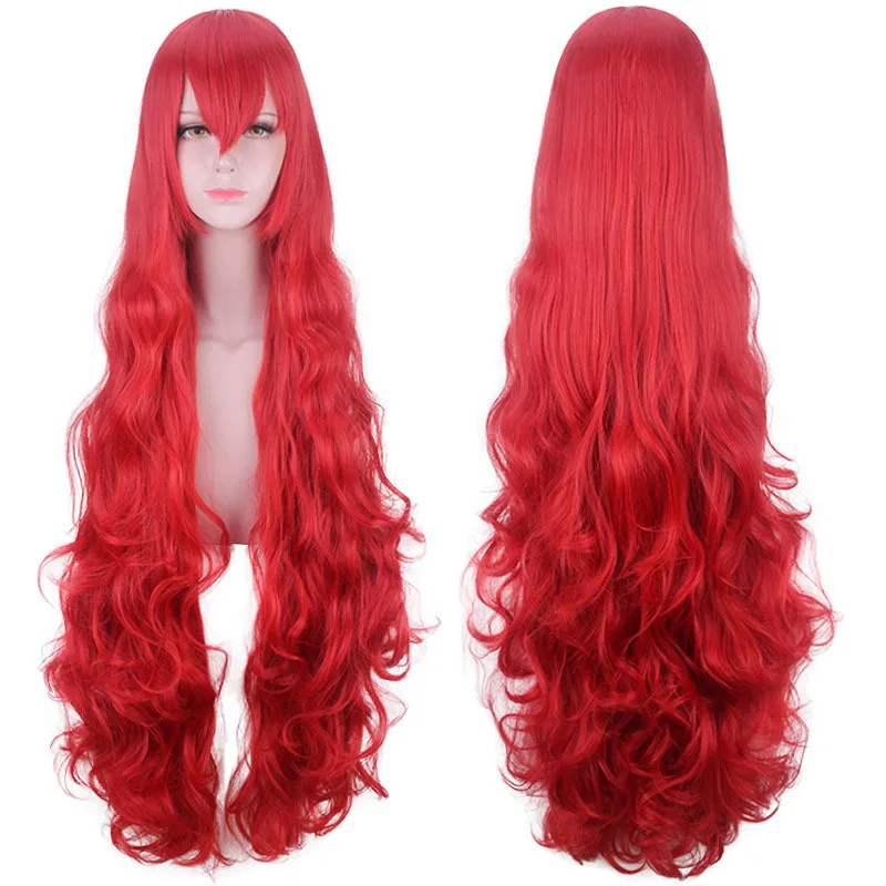 合成ロング波状ピンクブルーウィッグコスプレロールプレイパーティー衣装耐熱ファイバーヘア