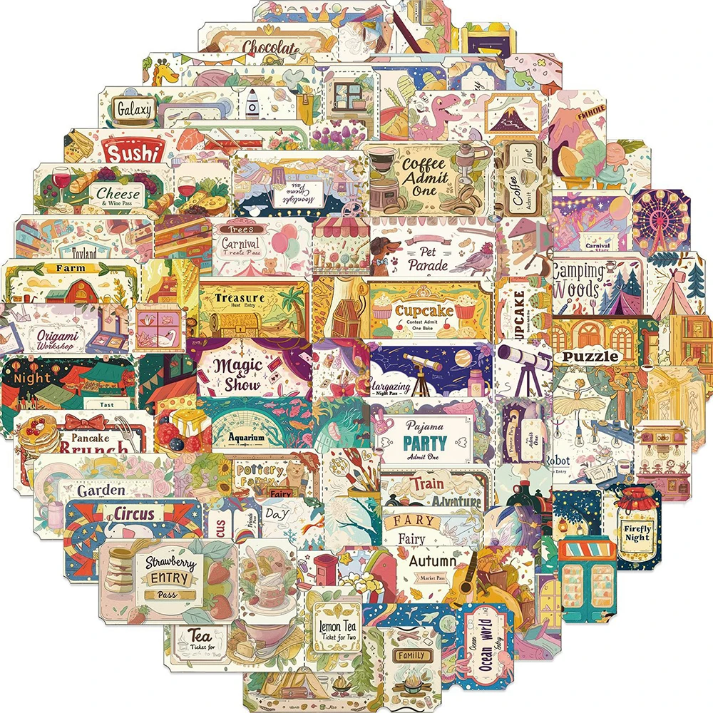 10/30/50pcs Retro Dream Ticket Graffiti Stickers Cartoon Decoration Decal Toy DIY Luggage Phone Laptop Creative Graffiti Sticker
