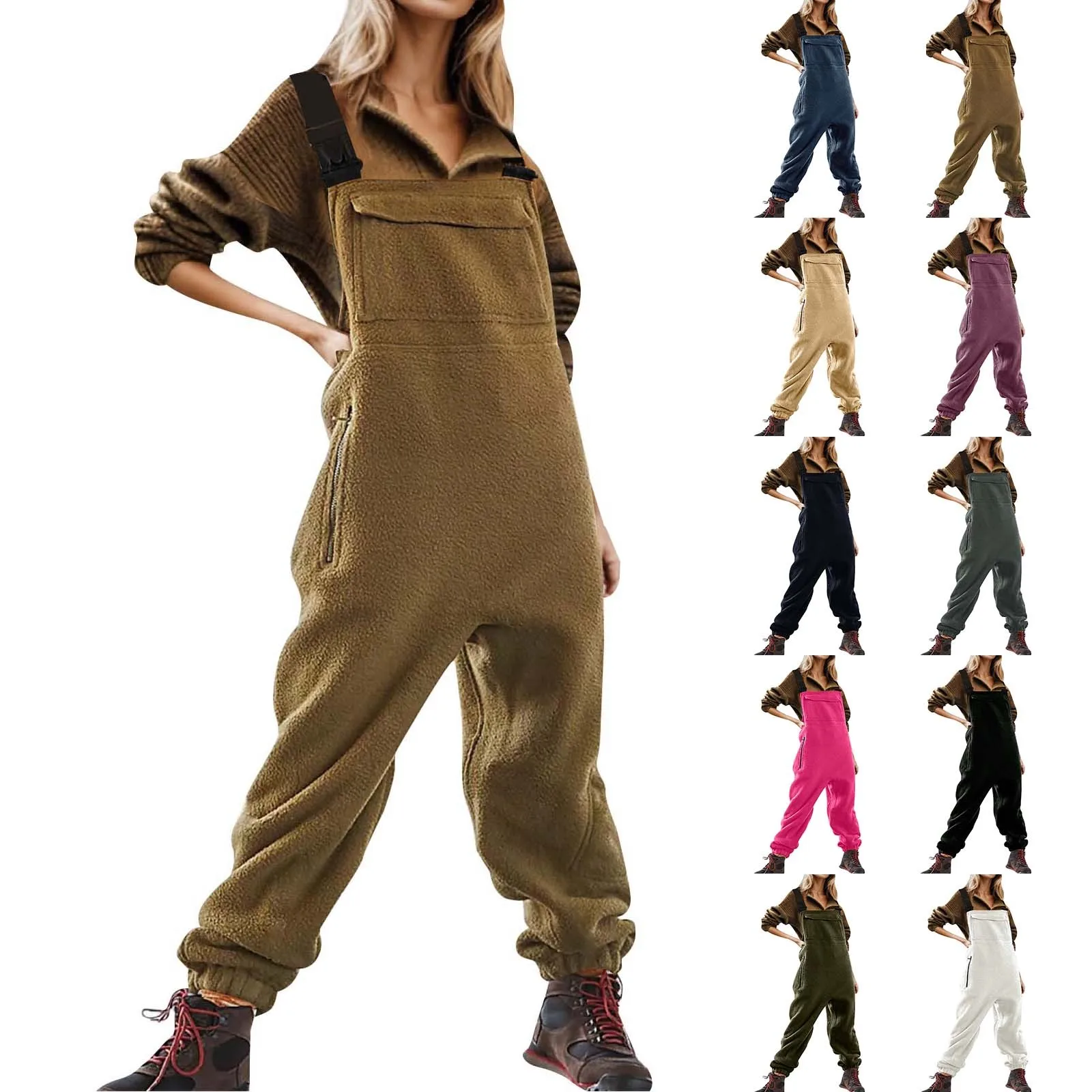 

Women Jumper Women's Brushed Overalls Bibs And Adjustable Suspenders With Warm Winter Diamond Jumpsuits for Women Club Wear