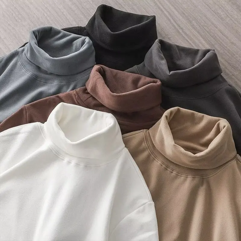 

Теплая мужская футболка с высоким воротником Long Sve Base irt, двусторонняя бархатная внутренняя осенне-зимняя тяжелая футболка, повседневная одежда