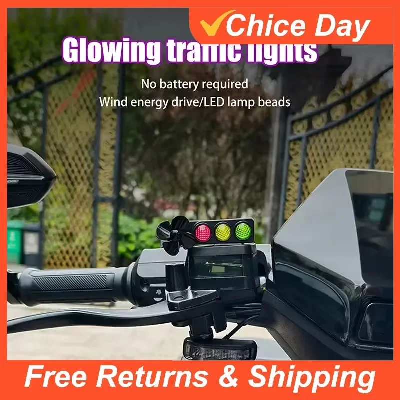Creative LED Bike Traffic Light Shaped Wind-Powered Warning Lights Decoration Cute Bike Ornament Motorbike Accessorie Gift Amagi