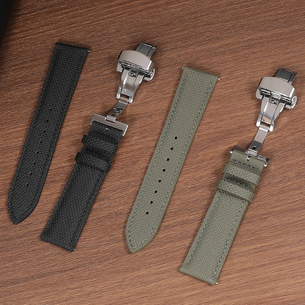 Weiches FKM-Gummi Segeltuch-Uhrenarmband 20mm 22mm Schnellverschluss mit Schmetterlingsverschluss Leder-Uhrenband