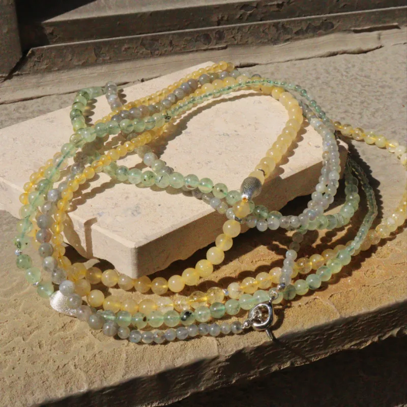 

Niche Design Natural Stone Gradient Hair Beads Stacked Necklace Simple Versatile with Multiple Ways to Wear Classic Long Necklac