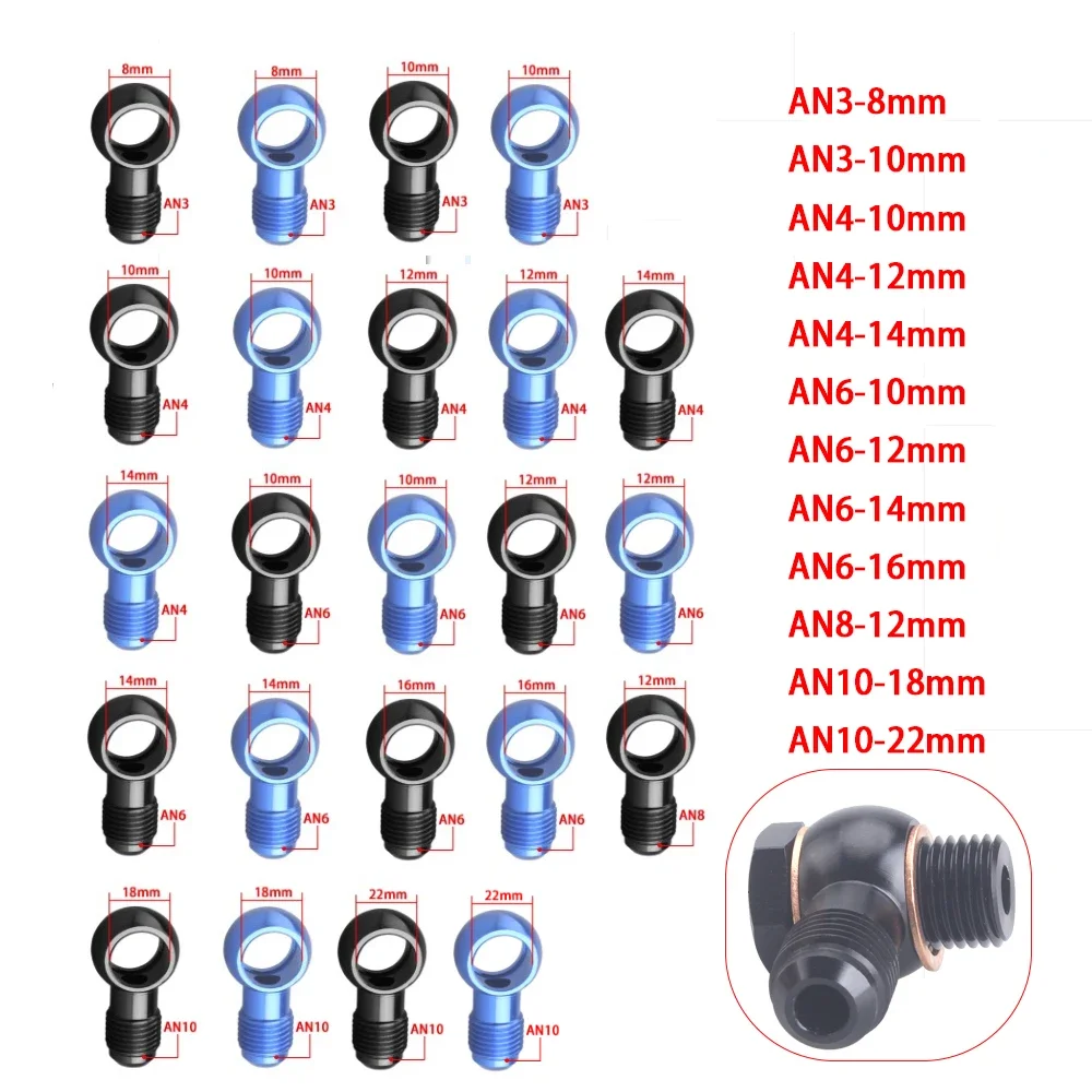 Aluminum Banjo Adaptor Bolt AN3 AN4 AN6 AN8 AN10 An To 12mm 14mm 16mm Brake Fitting Blue