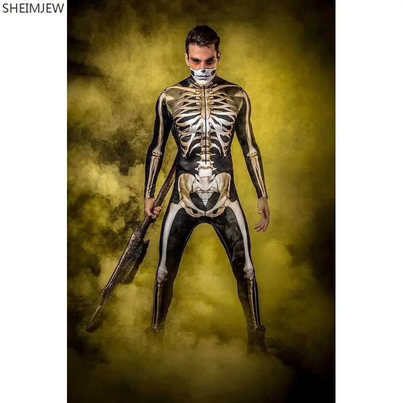 New Skeleton Skull stampa digitale tuta attillata da donna per feste di Halloween Costume Cosplay Zentai body Outfit