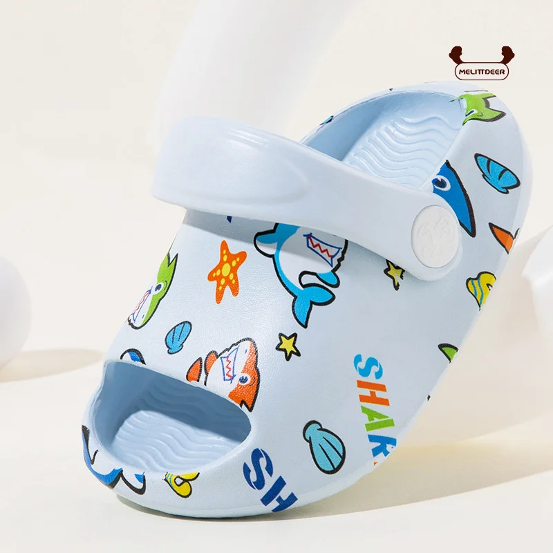 MELITTDEER Cartoon Sandals - 1 pairs of blue, beige and yellow printed shark slipppers, soft sole, indoor use,children slippers