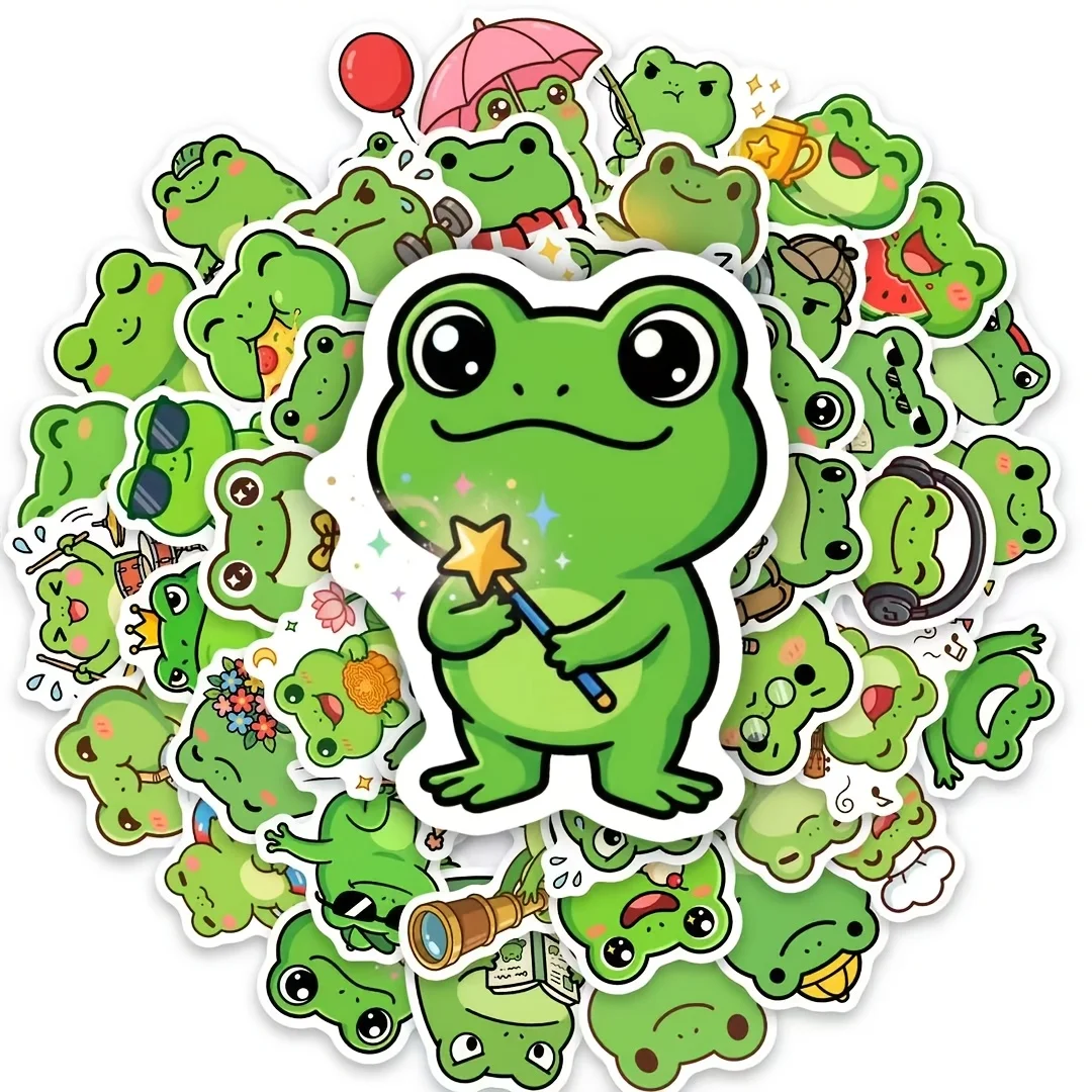 50 Pcs Large Cute Little Frog Fun Stickers Set Student Scrapbook Phone Stationery Box Skate Helmet Decorate Waterproof Decals