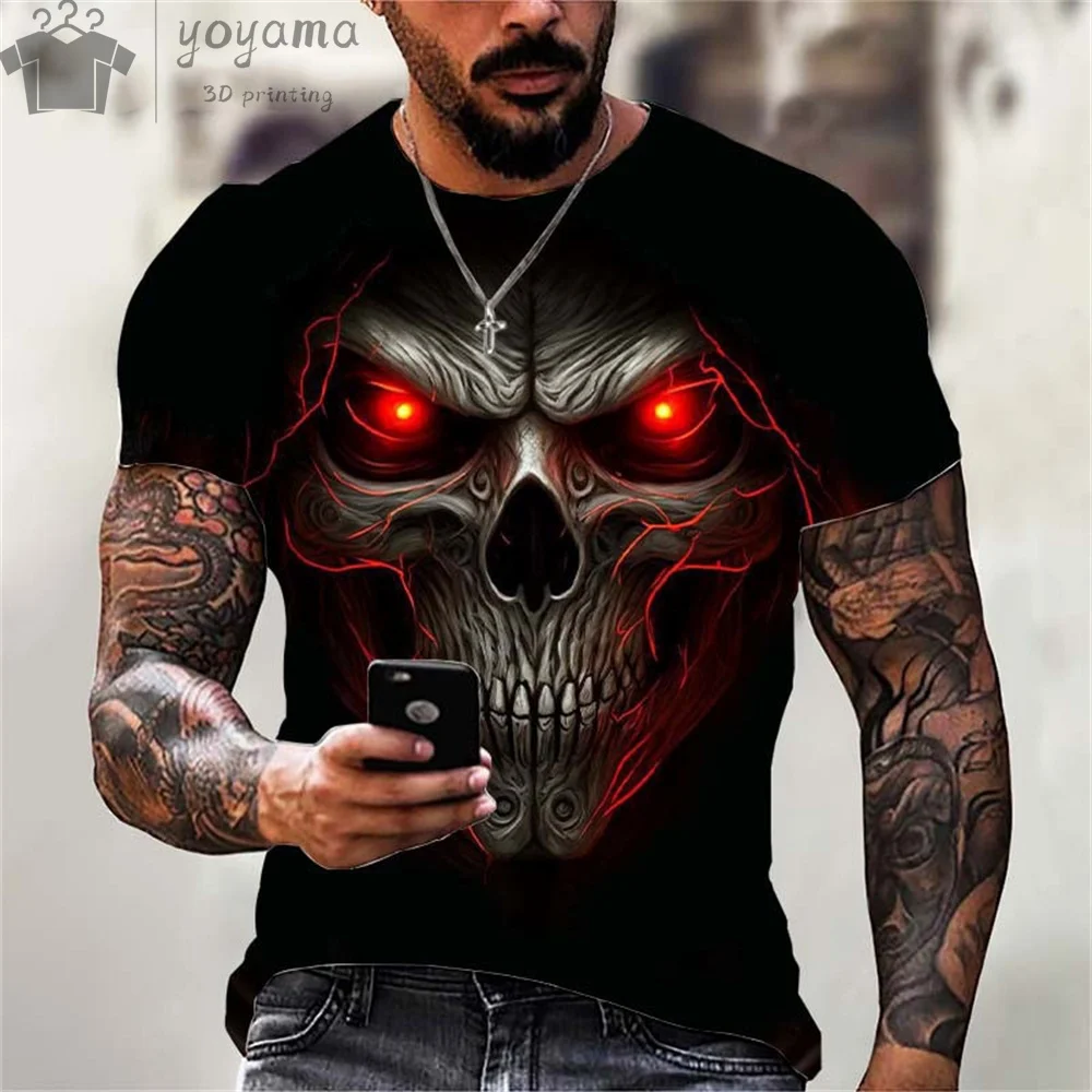 3d Printed T Shirt Men\'s Summer Vintage Skull Print Top Devil Short Sleeve Fashion O Neck Street Men\'s Oversized T Shirt Tops