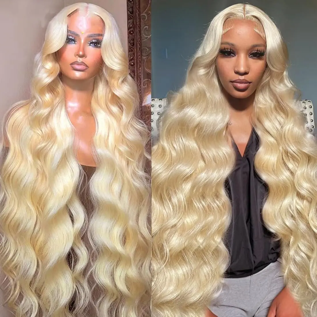 32 36 Inch 613 Honey Blonde Color 13x6 HD Transparent Lace Frontal Body Wave Human Hair Wig 200 Density 13X4 Front Wig For Women