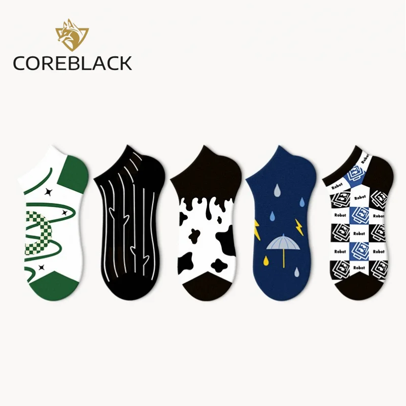 

COREBLACK 5 Pairs Set Unisex Socks Combed Cotton Sweat-absorbing Socks for Women Men Creative Printing Socks