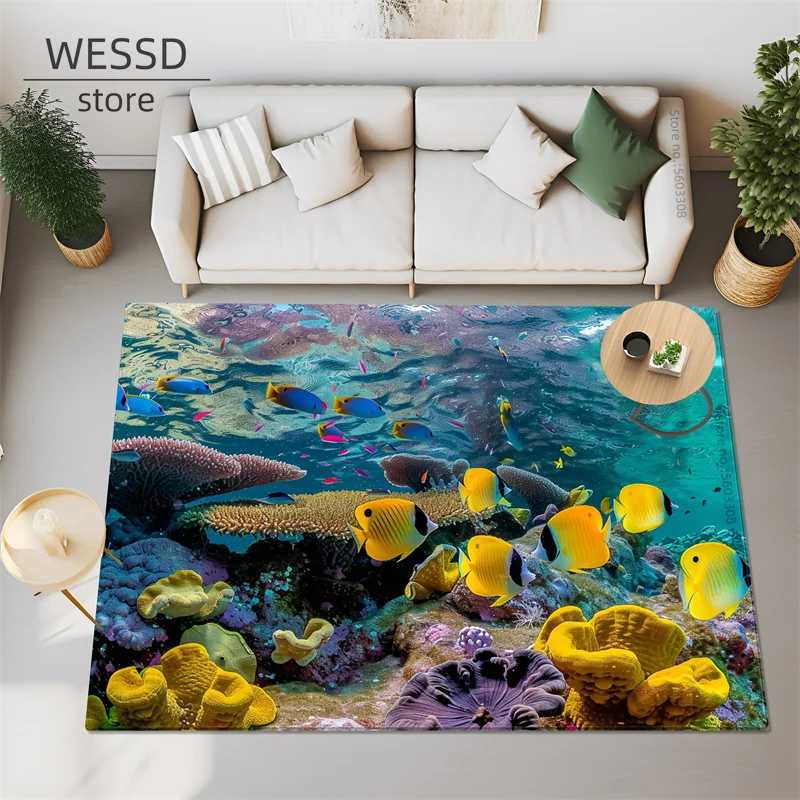 3D Sea Fish Turtles Big Carpet For Bedroom Living Room Super Soft Absorbent Sponge Bathroom Floor Mat Cute Toilet Rug Non-slip