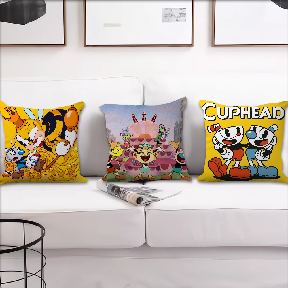 Game C-CupheadS Cute cushion cover Accessories Square Cushion Room Bedroom Headboard Sofa Living Backrest Car Nap Time