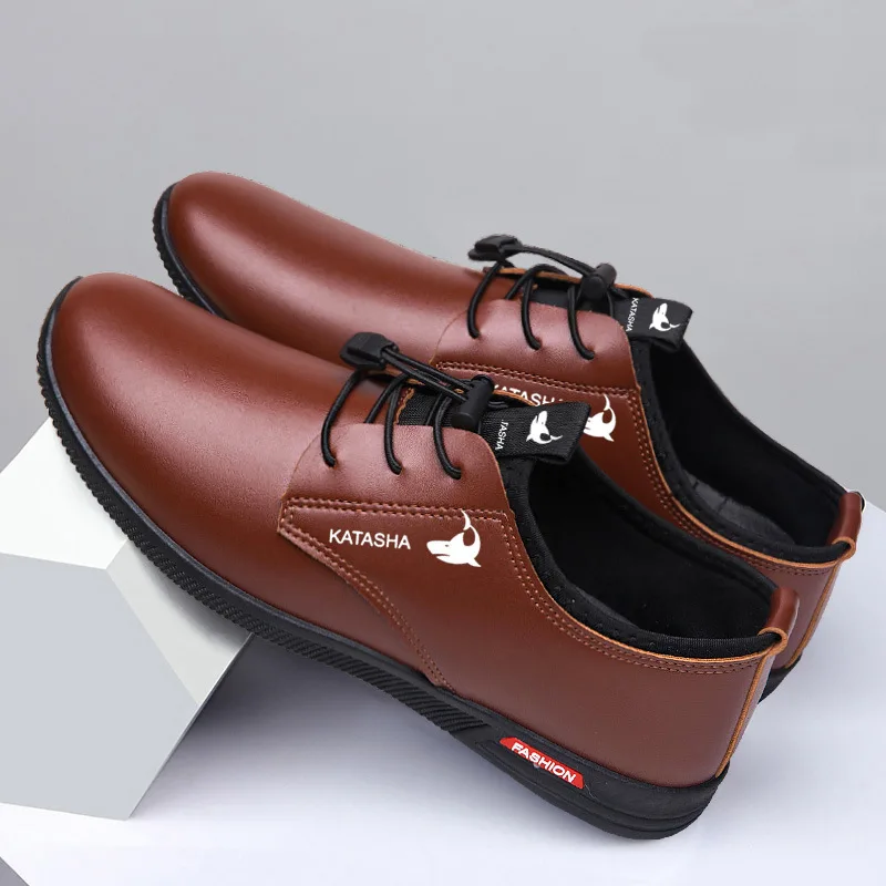 2024Men Casual Shoes Fashion Classic Pu Leather Shoes Black Hot Sale Breathable Business Lace-Up Men Shoes