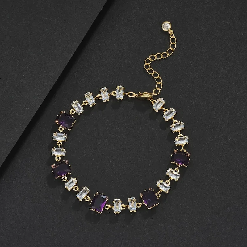 Purple Square Candy Bracelet Unisex Jewelry with Golden-Tone Chain Perfect Gift for Valentine's Day Christmas Thanksgiving Day