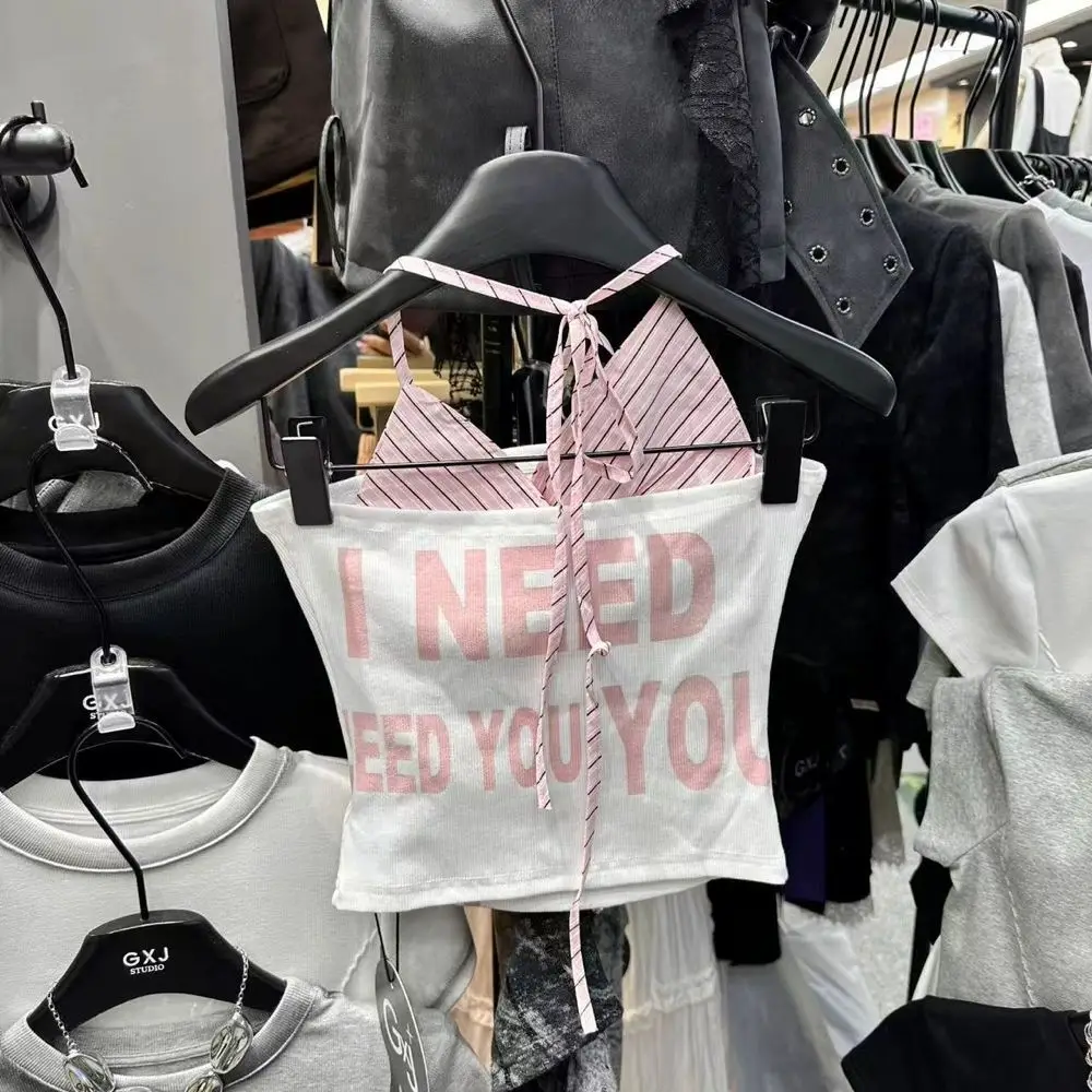 Outwear Sweet Letter Short Camisole Women Summer New Slimming Halter Two Piece Set Sexy Harajuku Top Women Clothes