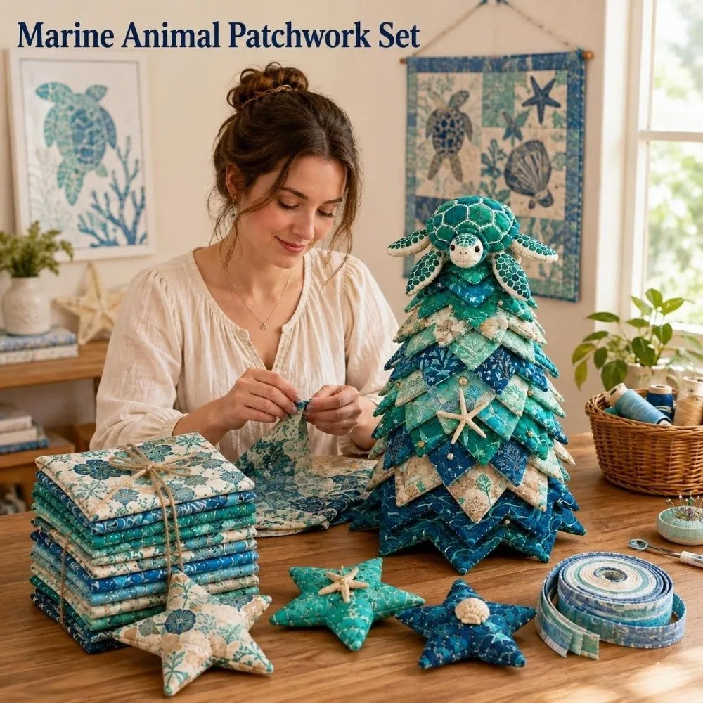 Handmade Marine Animal Patchwork Set Layered Dolphin DIY Quilted Christmas Tree Kit Crab Cartoon 3D Christmas Tree Kit