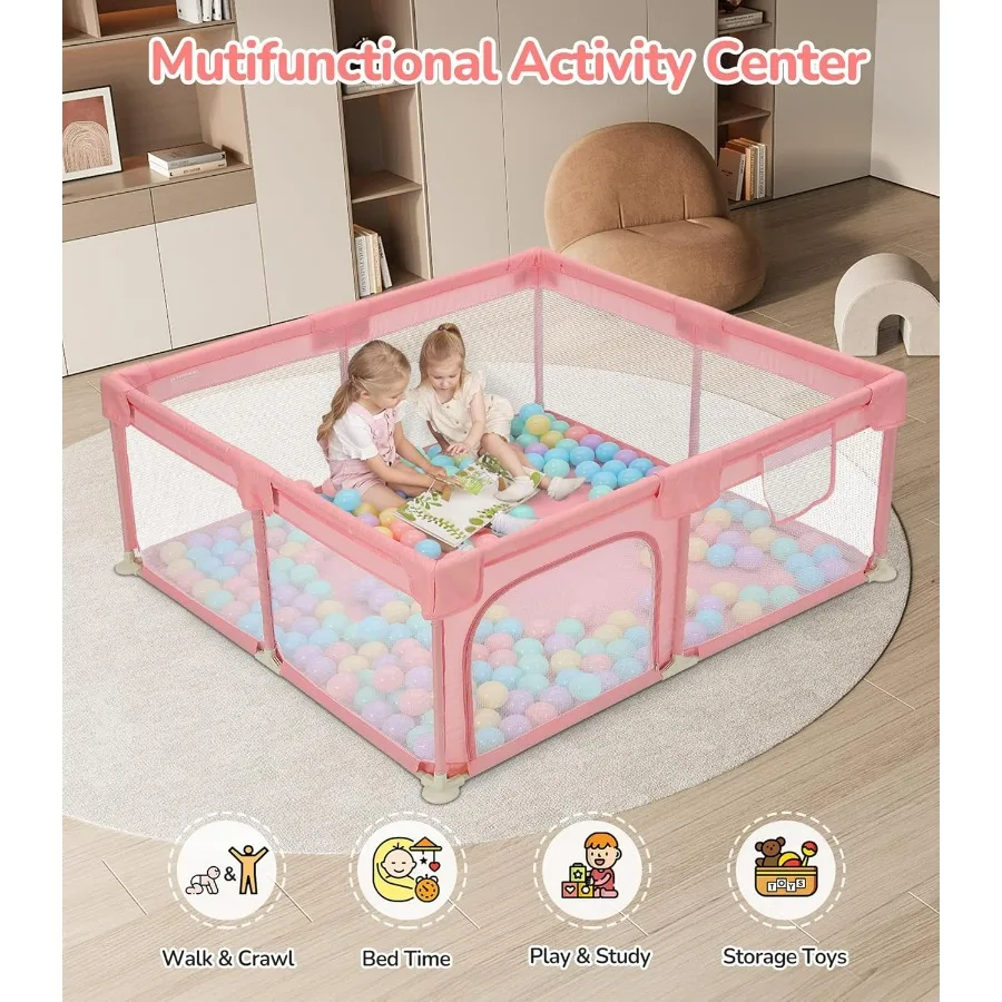 Box per bambini 50×50 Penne da gioco per neonati e bambini piccoli Cortile da gioco anticaduta sicuro con cancelli Recinzione per bambini con rete traspirante per interni